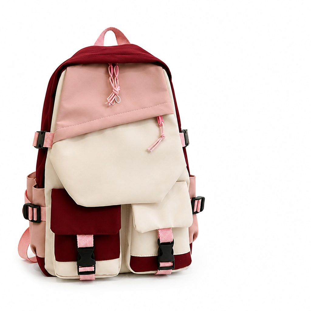 Large Capacity Color-Block Multi-Pocket School Backpack (Optional Pencil Bag + Handbag)