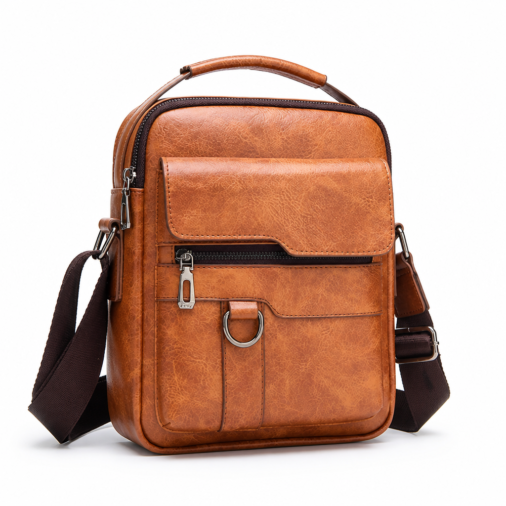 Top-Grain Leather Vertical Crossbody Bag