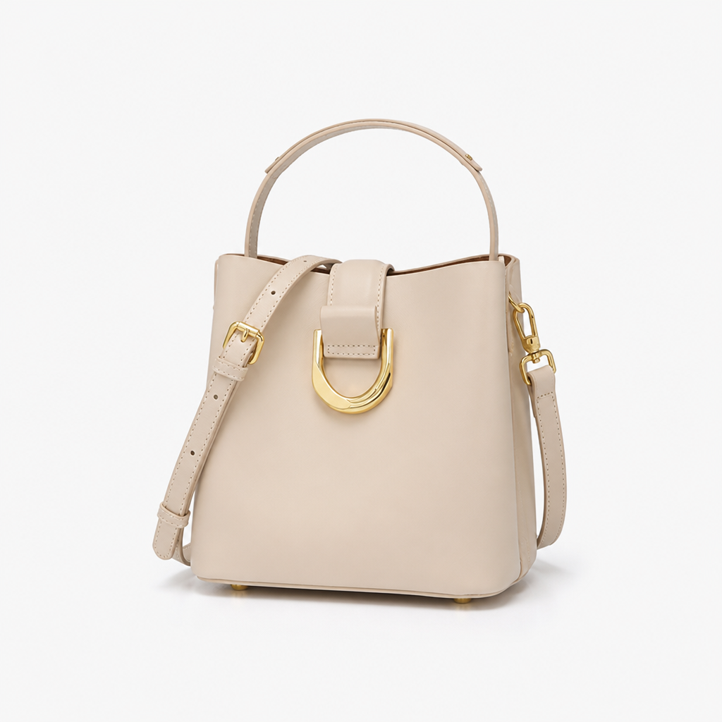 Premium Cowhide Structured Bucket Handbag (Detachable Strap)
