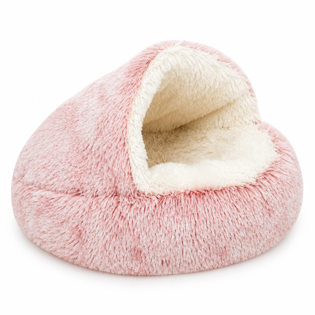 Calming Plush Polyester Cave Pet Bed (Machine-Washable Cover)