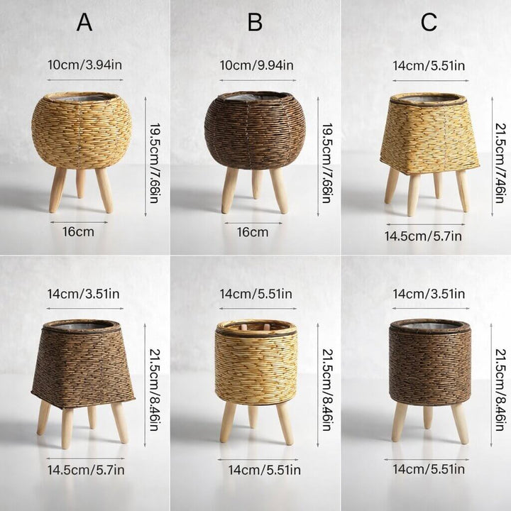 Flower Planter with Wooden Stand | Basket Weave Texture | Ideal for Indoor and Outdoor | Plantara
