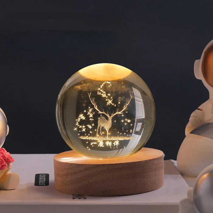 3D Carved Crystal Globe Lamp – Gentle LED Night Glow