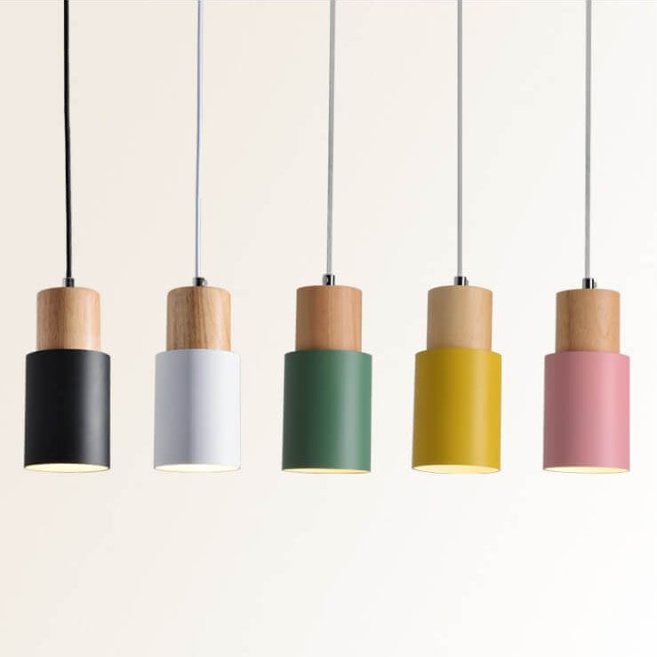 Industrial Style Pendant Light with Metal and Wood Elements