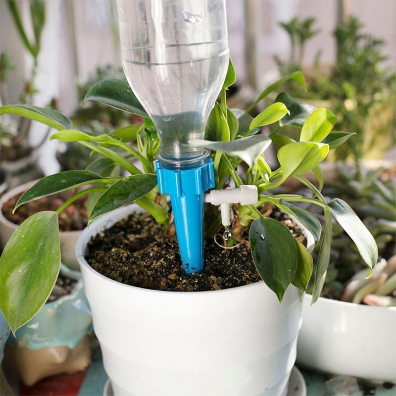 Set of 6 Plant Watering Devices with Bottle Adapter and Control Valve