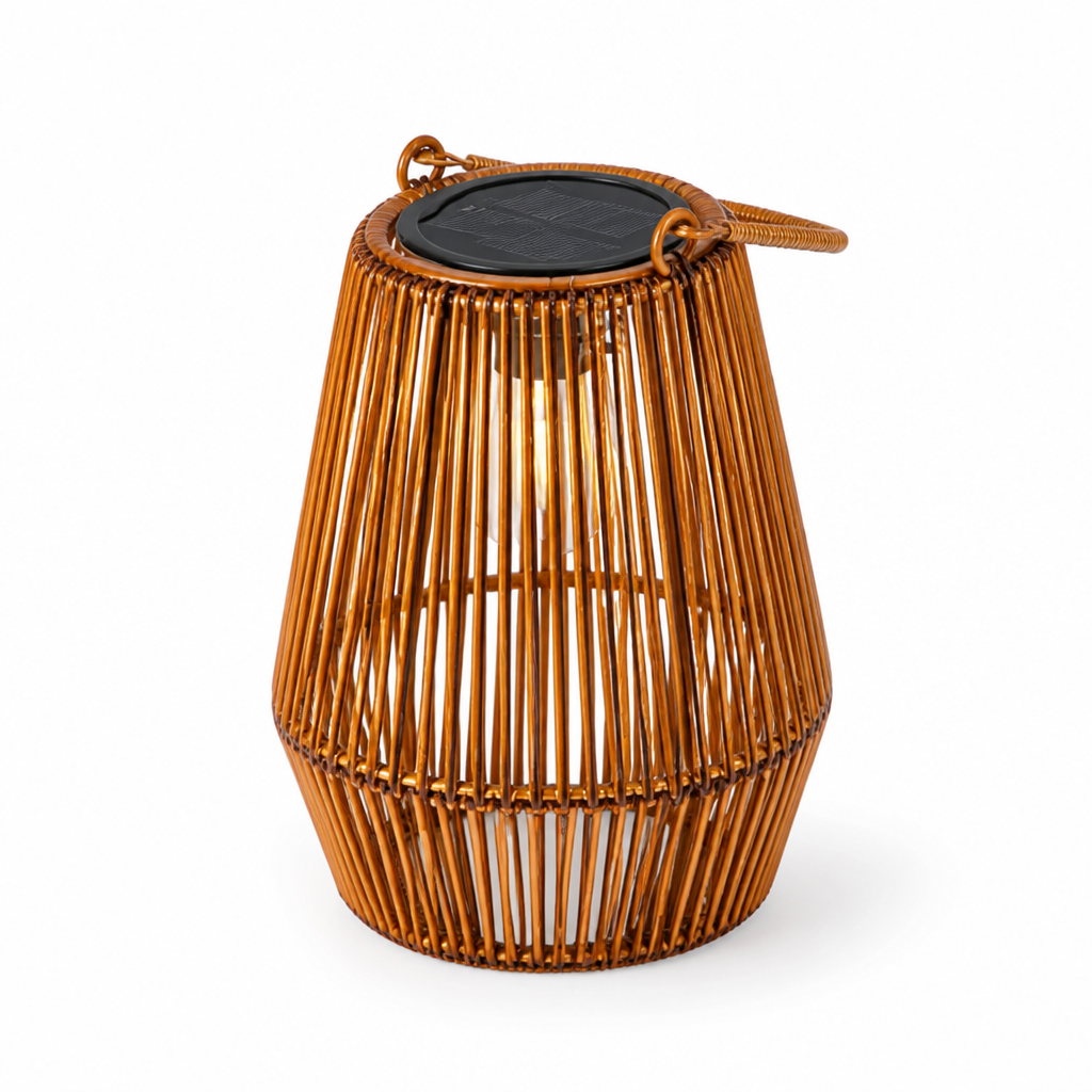 Handwoven Rattan Solar-Powered Garden Lantern