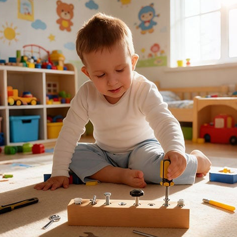 Children's Wooden Fastener Board – 8 Different Screw Types