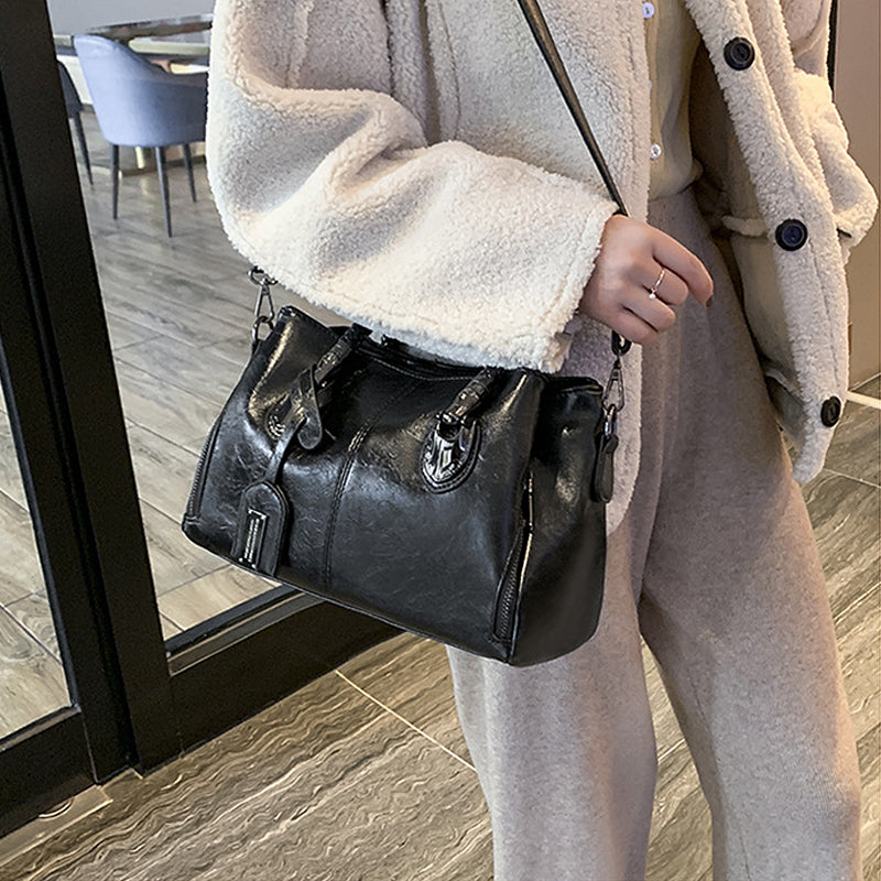 Soft Oiled Wax Leather Large Boston Tote Bag