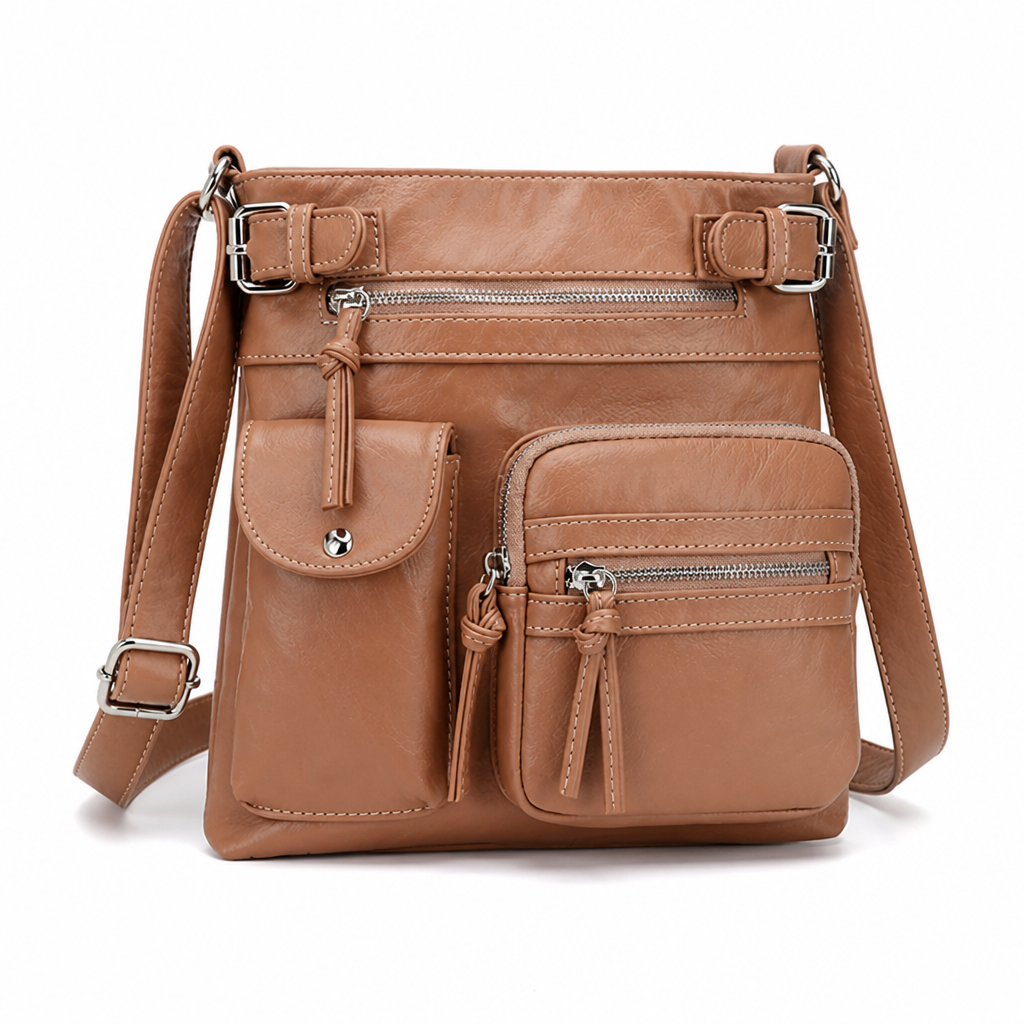 Genuine Leather Multi-Pocket Crossbody Bag