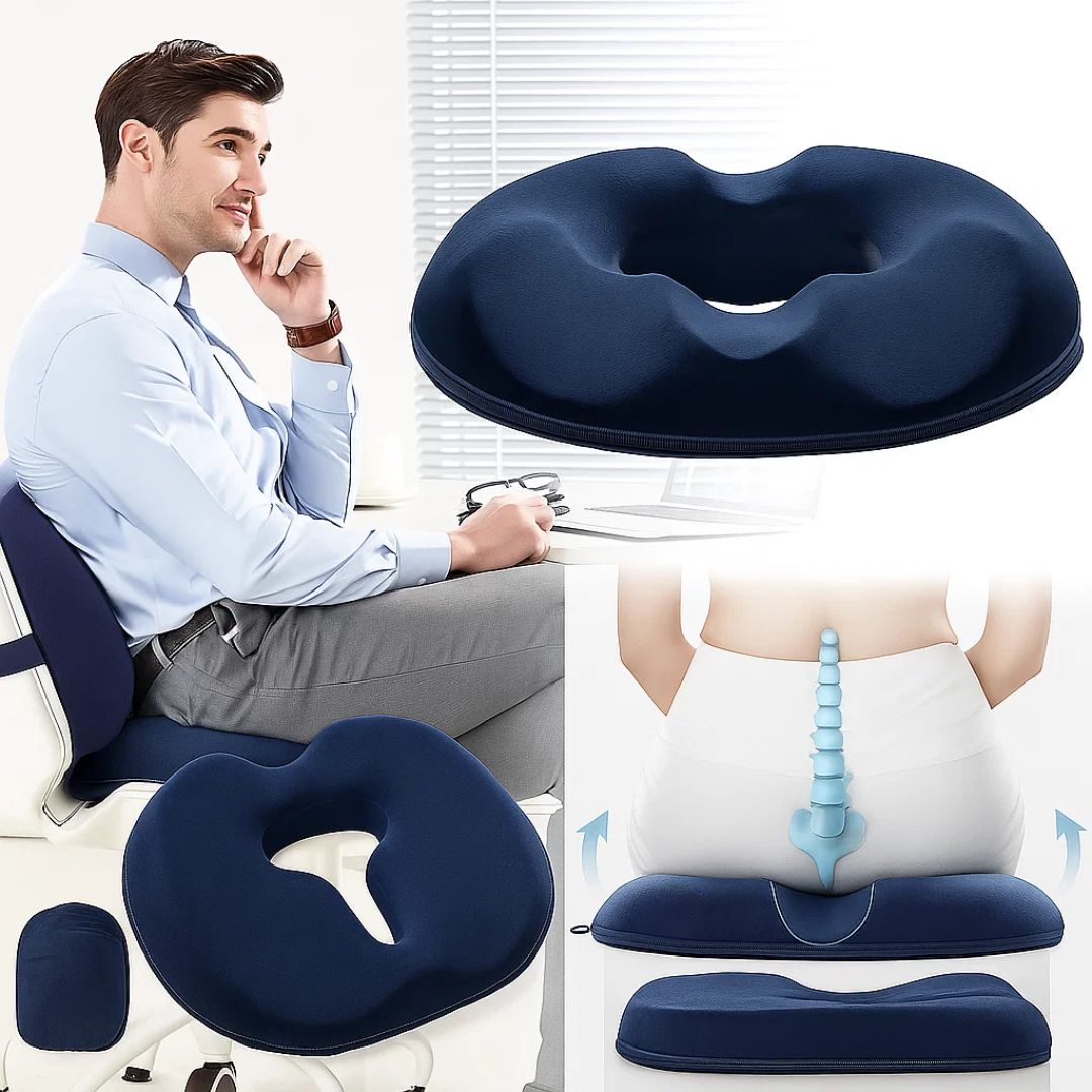Donut-Shaped Memory Foam Seat Cushion with Washable Cover for Home, Travel, Office