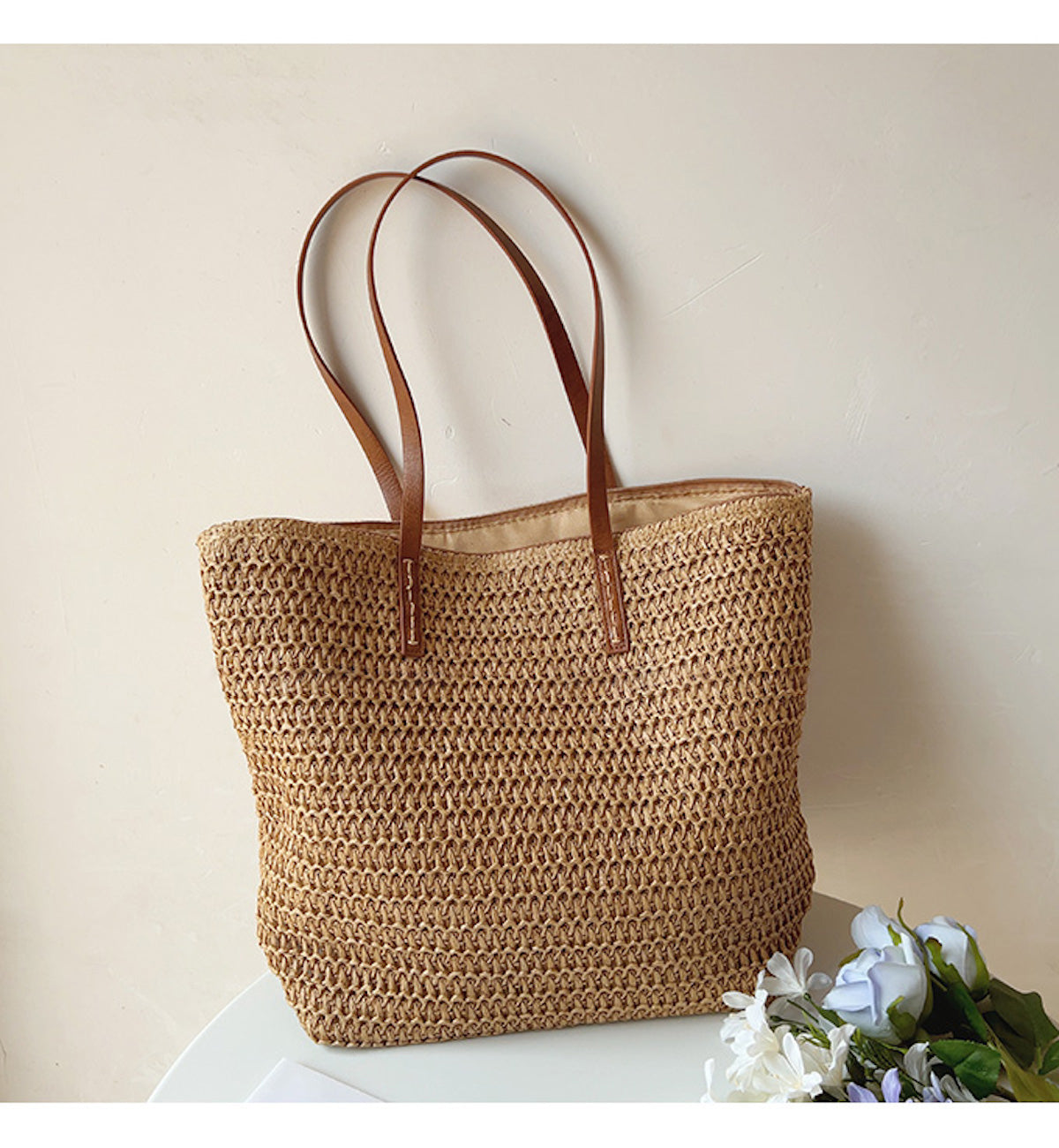 Basket Bag with Leather Handles – Woven Design