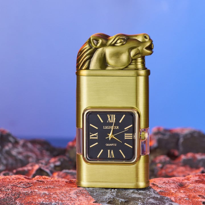 Vintage Style Lighter with Clock and Adjustable Flame