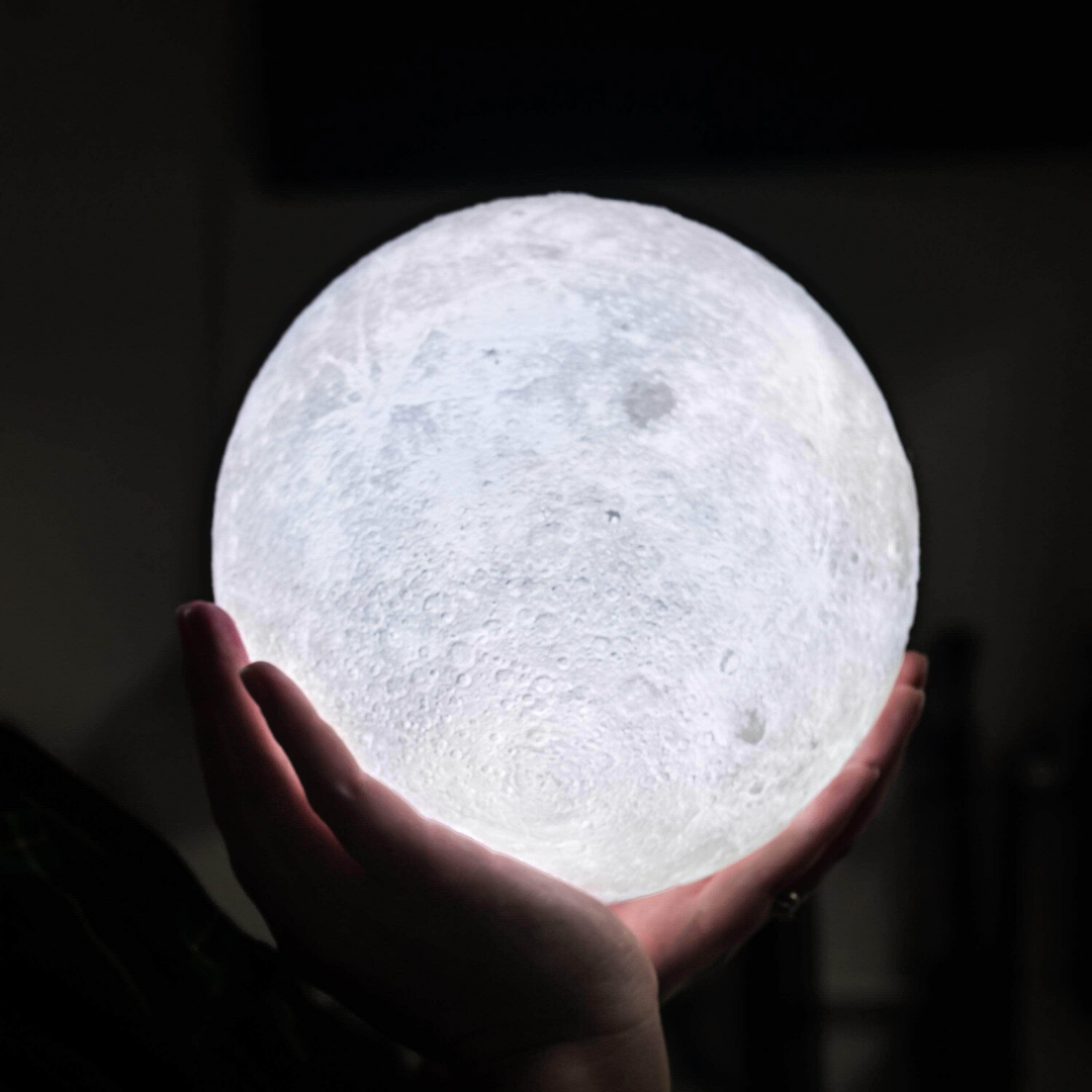 Touch-Controlled Moon Lamp with Wooden Base