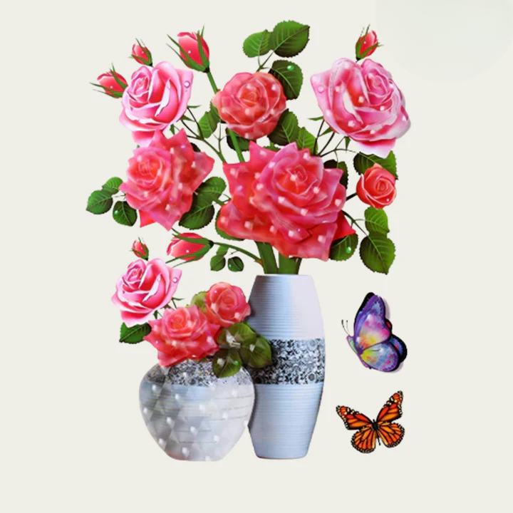 Self-Adhesive Wall Decor with Flower and Butterfly Stickers