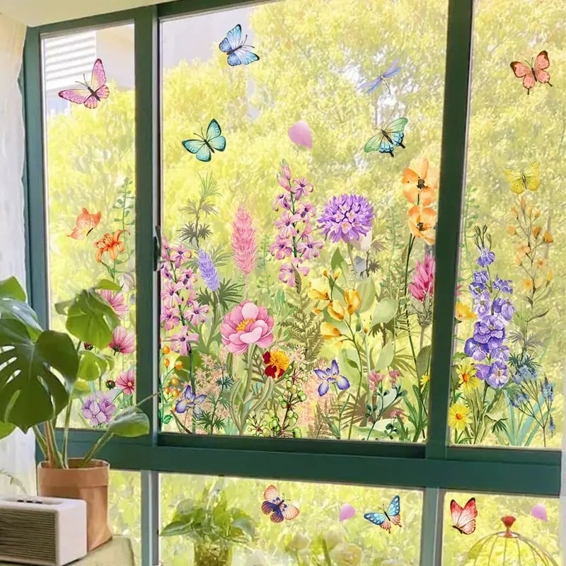 Floral and Butterfly Window Decals – Nature-Inspired Design