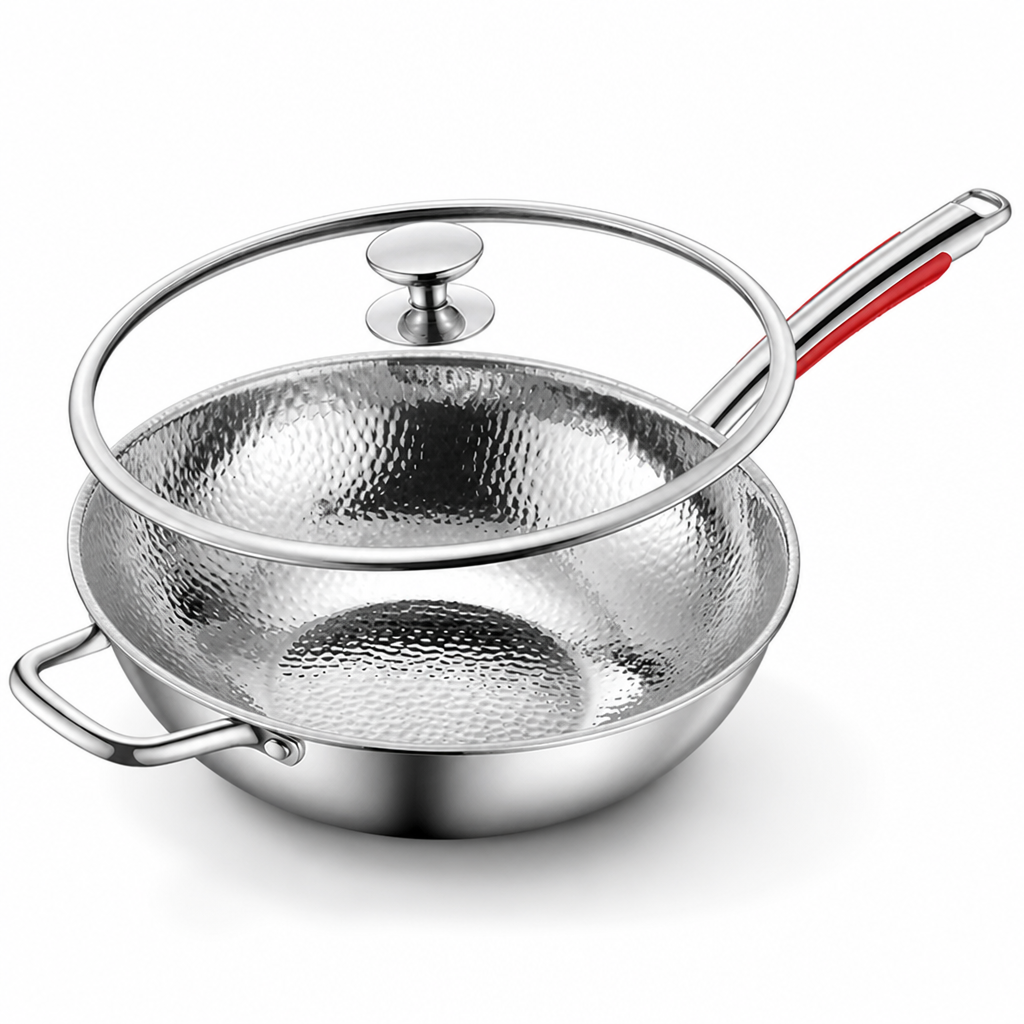 Pure Titanium Uncoated Non-Stick Round-Bottom Wok (30 cm)