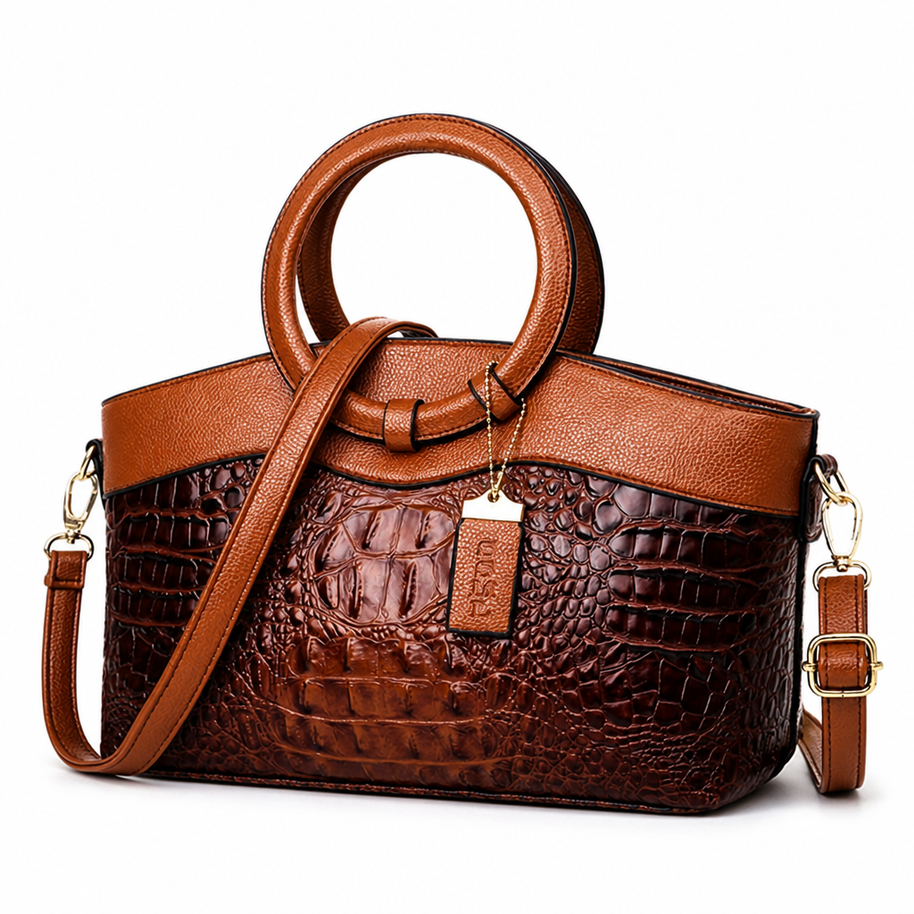 Structured Embossed Top-Handle Bag (Adjustable Strap)