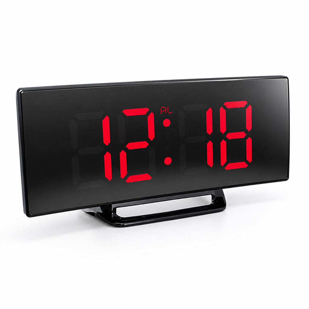 Curved LED Adjustable Brightness Digital Alarm Clock (USB & Battery)