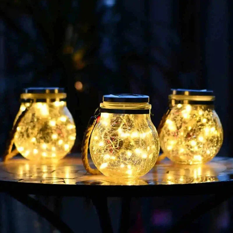 Dusk Sensor Solar Lantern for Garden – Crackle Glass Design