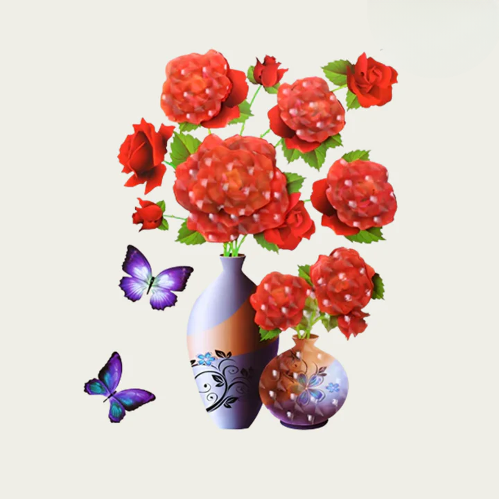 Self-Adhesive Wall Decor with Flower and Butterfly Stickers