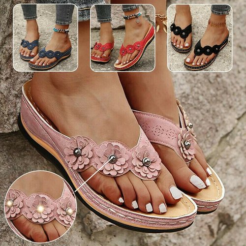 Wedge Sole Sandals for Women with Floral Accents