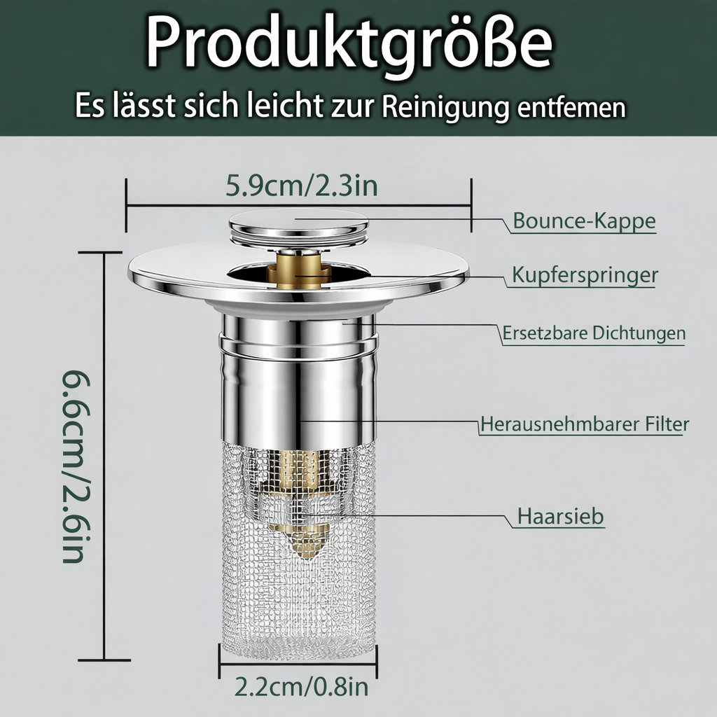 Sink Drain Plug | Stainless Steel Blockage-Resistant Filter | FilterPro