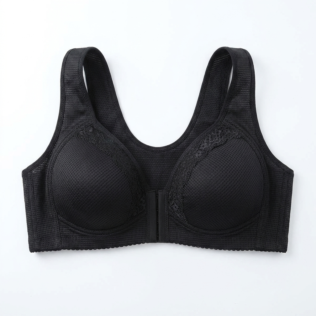 VivaFemme™ – Wireless Lace-Accent Bra with Front Closure