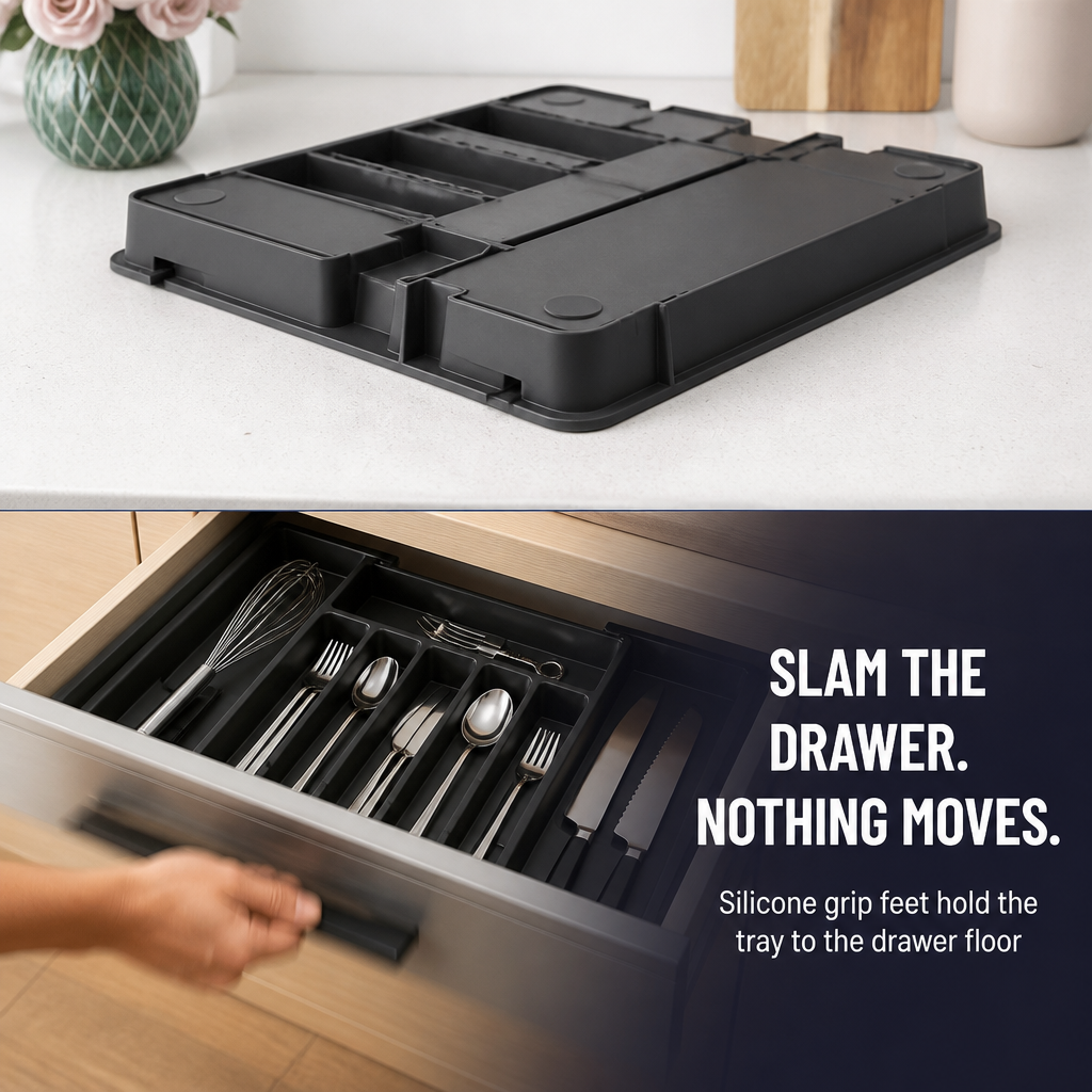 FlowGrid™ — Expandable Drawer Organizer That Puts Cutlery Clutter to Rest Forever