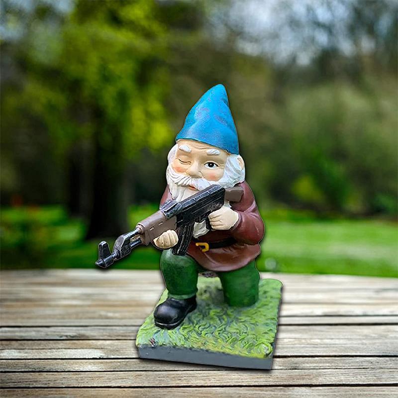 Camouflage Soldier Garden Gnome – Humorous Statue for Yard and Patio Decor