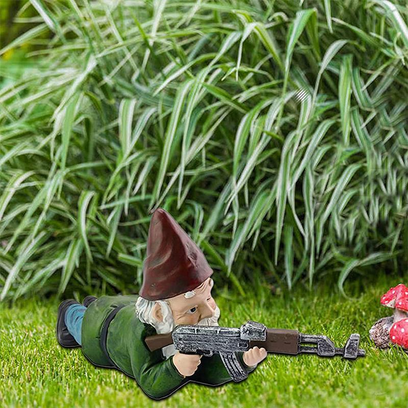 Camouflage Soldier Garden Gnome – Humorous Statue for Yard and Patio Decor