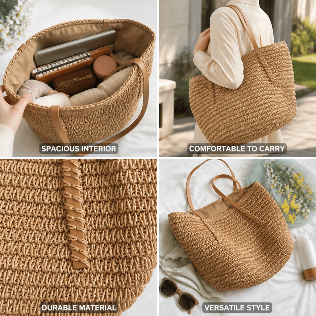 Spacious Woven Shoulder Handbag