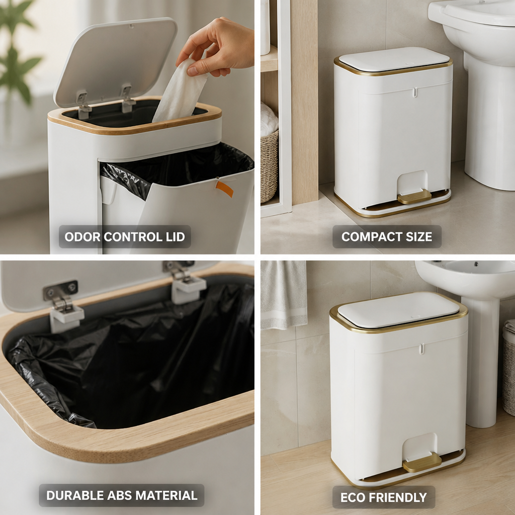 Odor-Control Compact Bathroom Trash Can