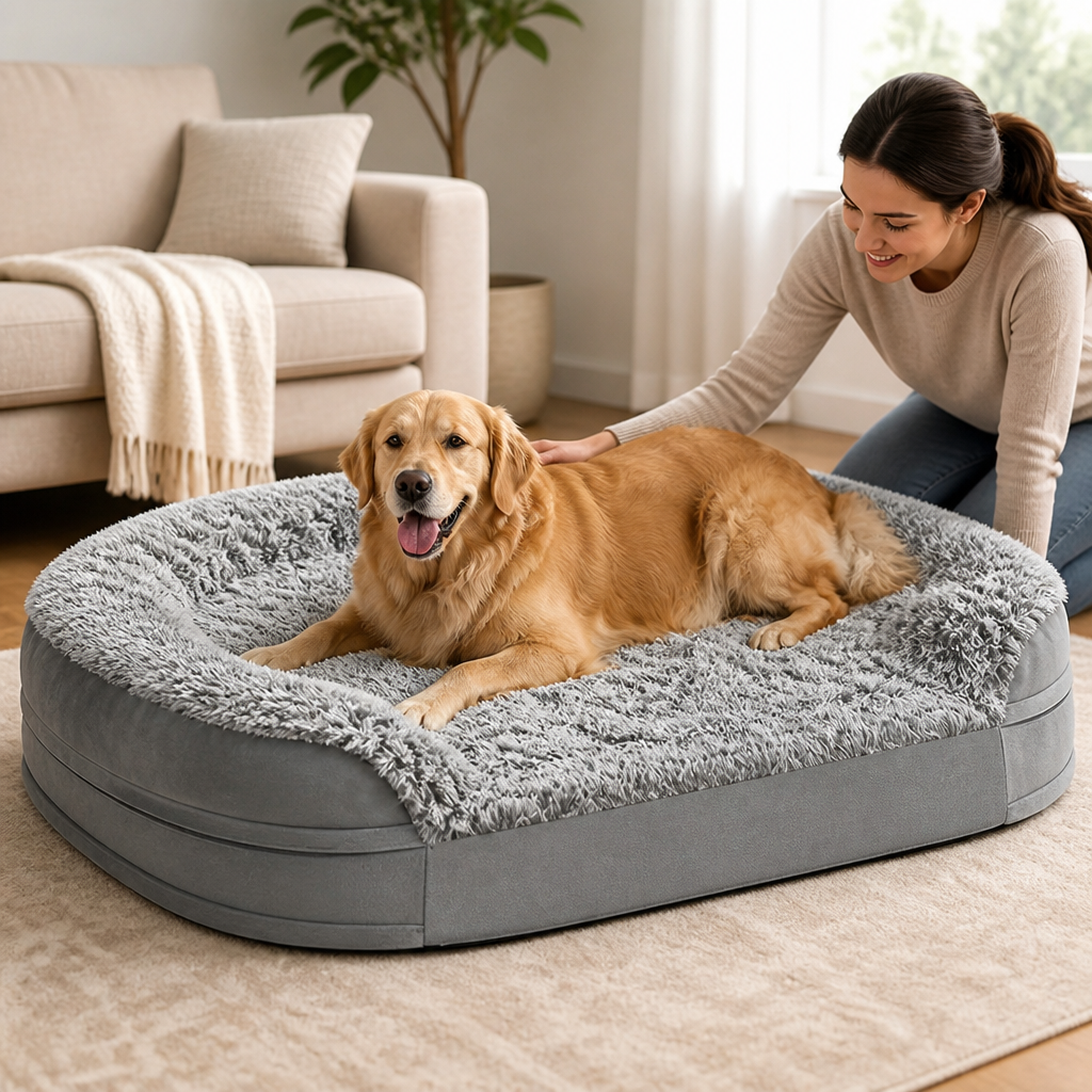 Orthopedic Egg-Crate Memory Foam Dog Bed (XL, Washable Cover)
