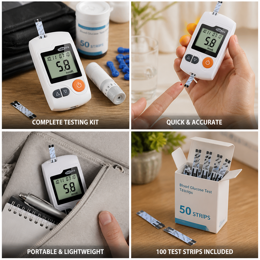 Fast & Accurate Portable Blood Glucose Meter (Includes 100 Test Strips)