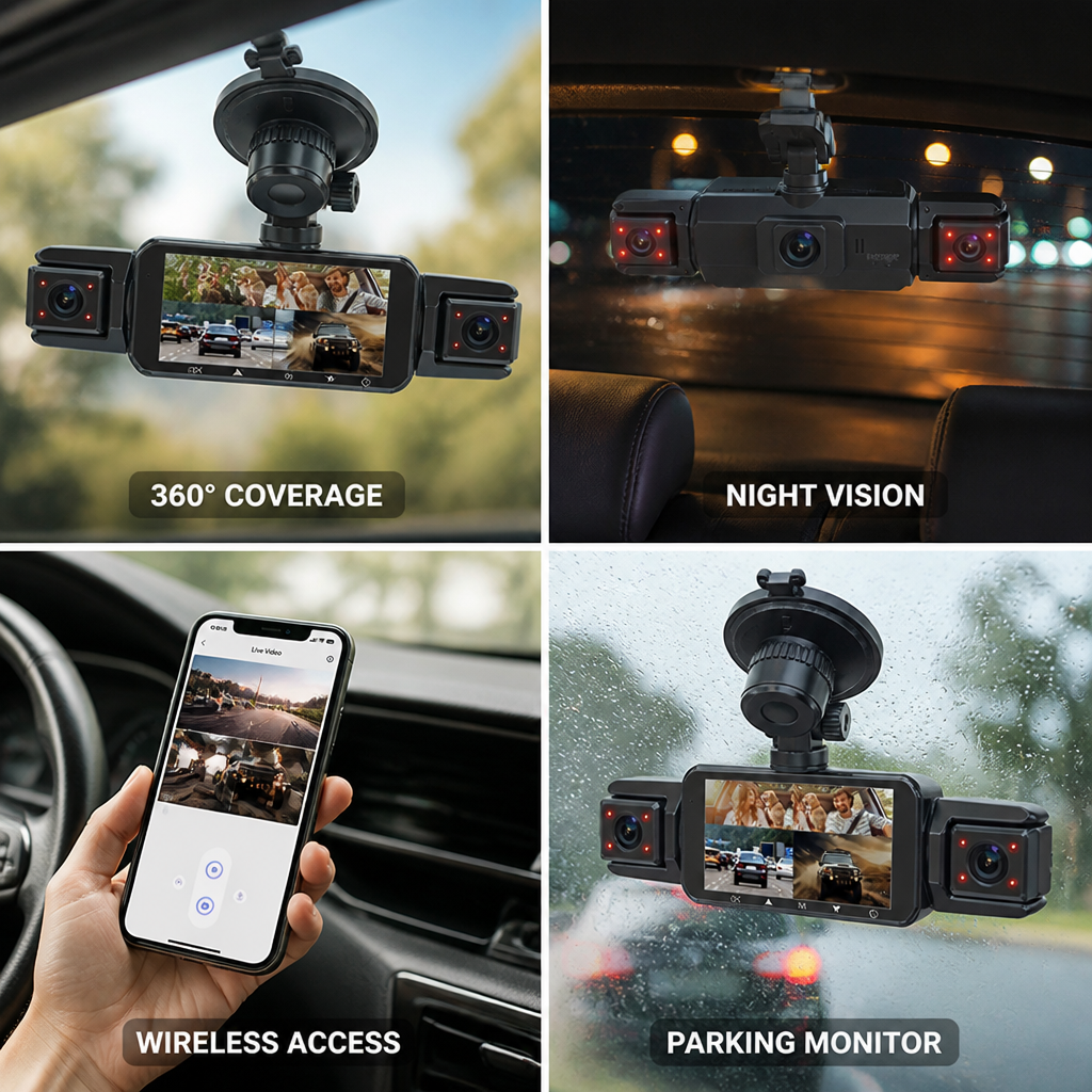 4-Camera Wireless Night Vision Dash Camera System (WiFi & Parking Monitor)