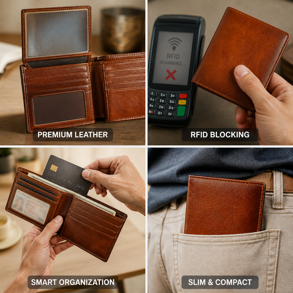 Top-Grain Leather RFID-Blocking Slim Bifold Wallet