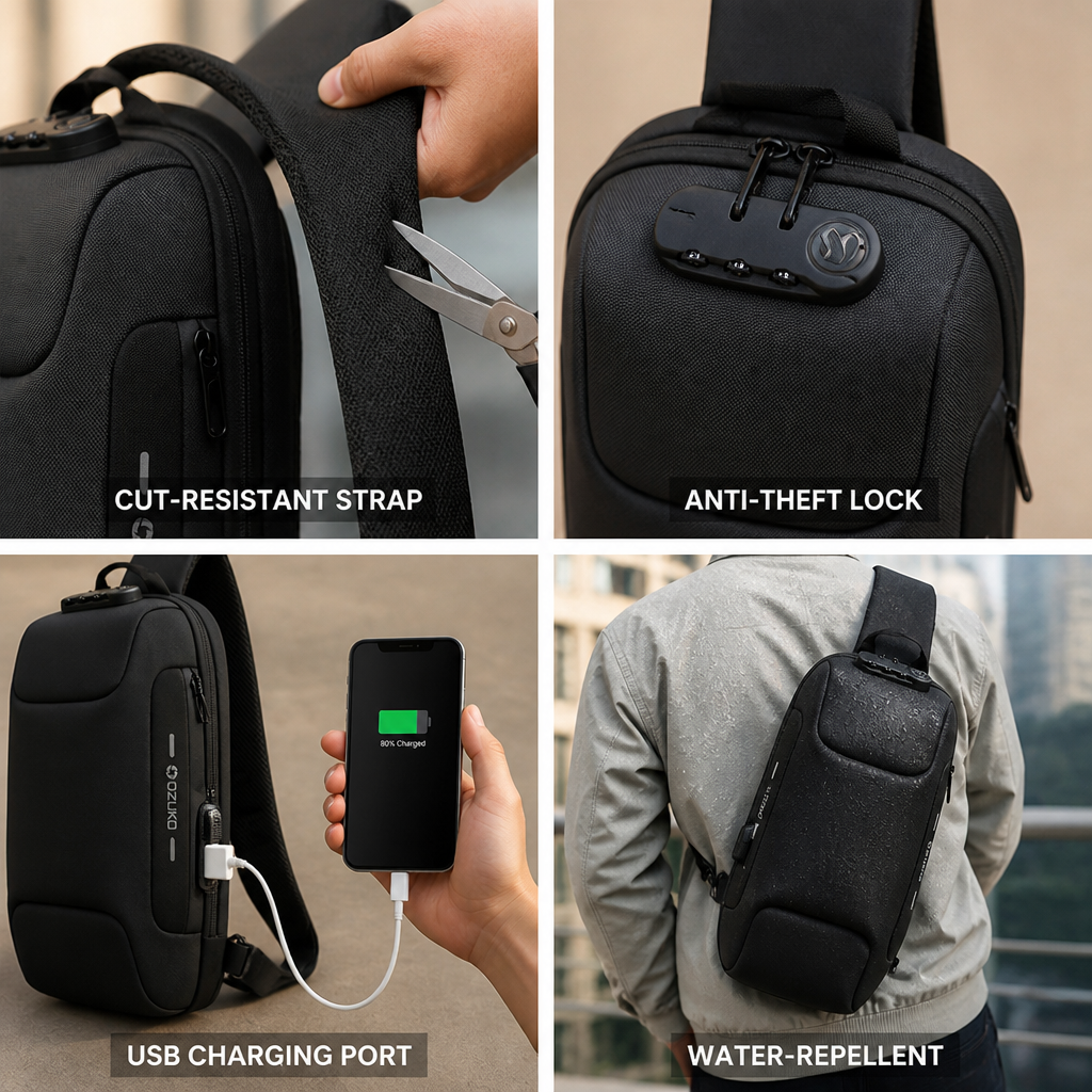 Cut-Resistant Anti-Theft USB Sling Bag
