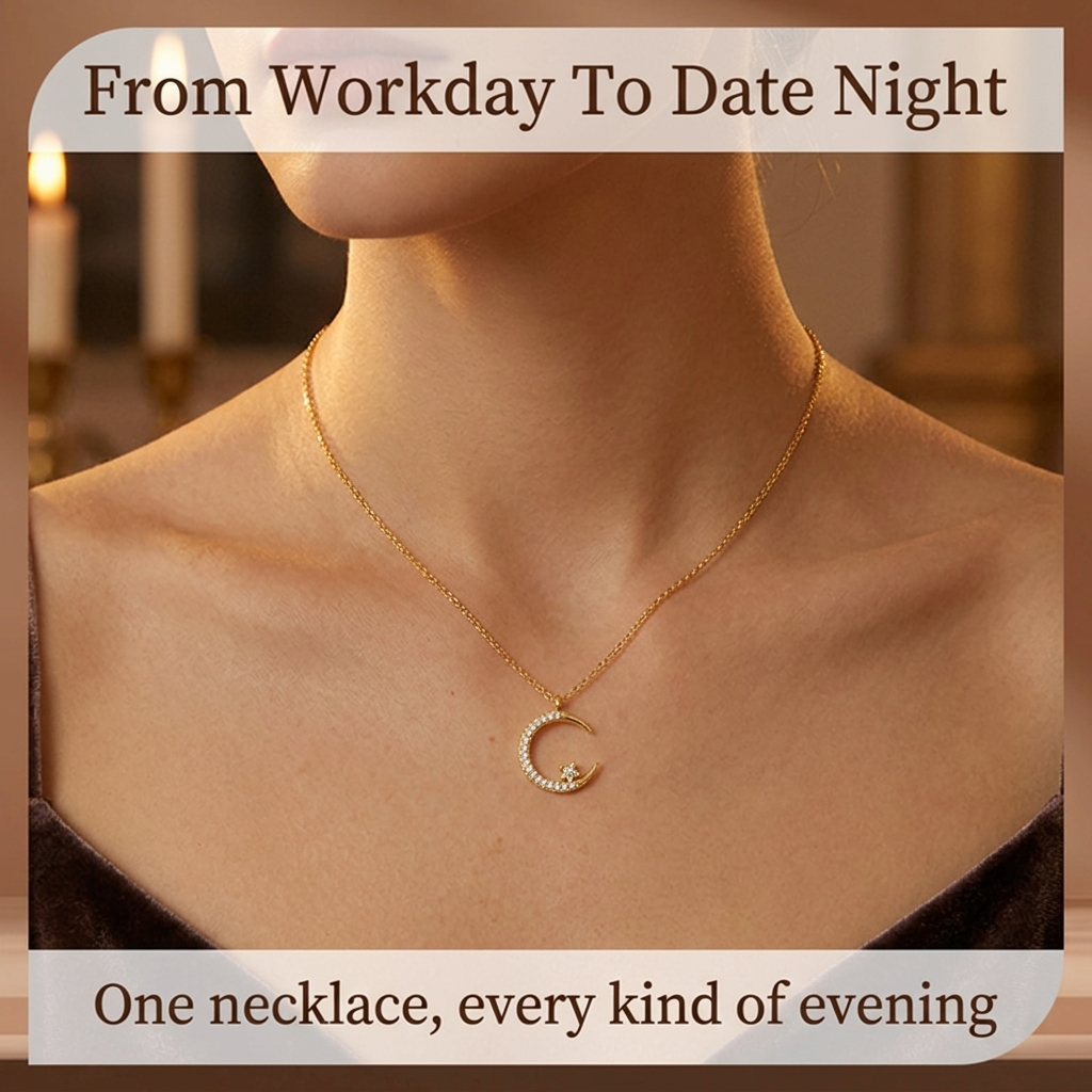 LumaLuxe™ – Dainty Pavé Crescent Moon & Star Pendant Necklace