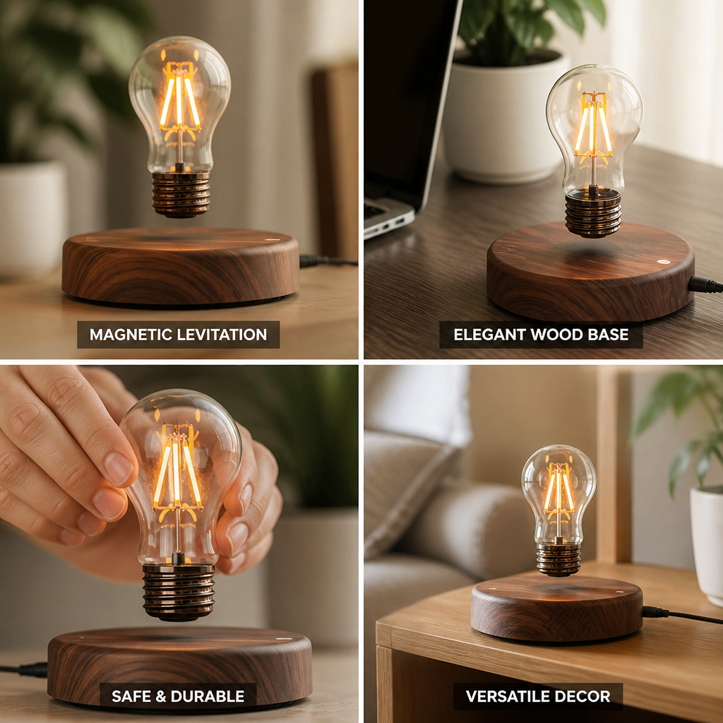 Magnetic Levitating Walnut Wood Edison-Style Table Lamp