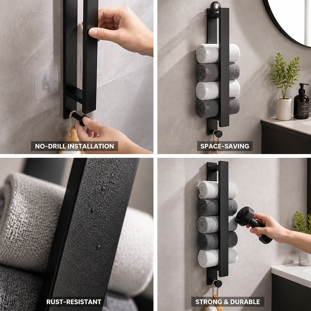 No-Drill Space-Saving Stainless Steel Towel Rack
