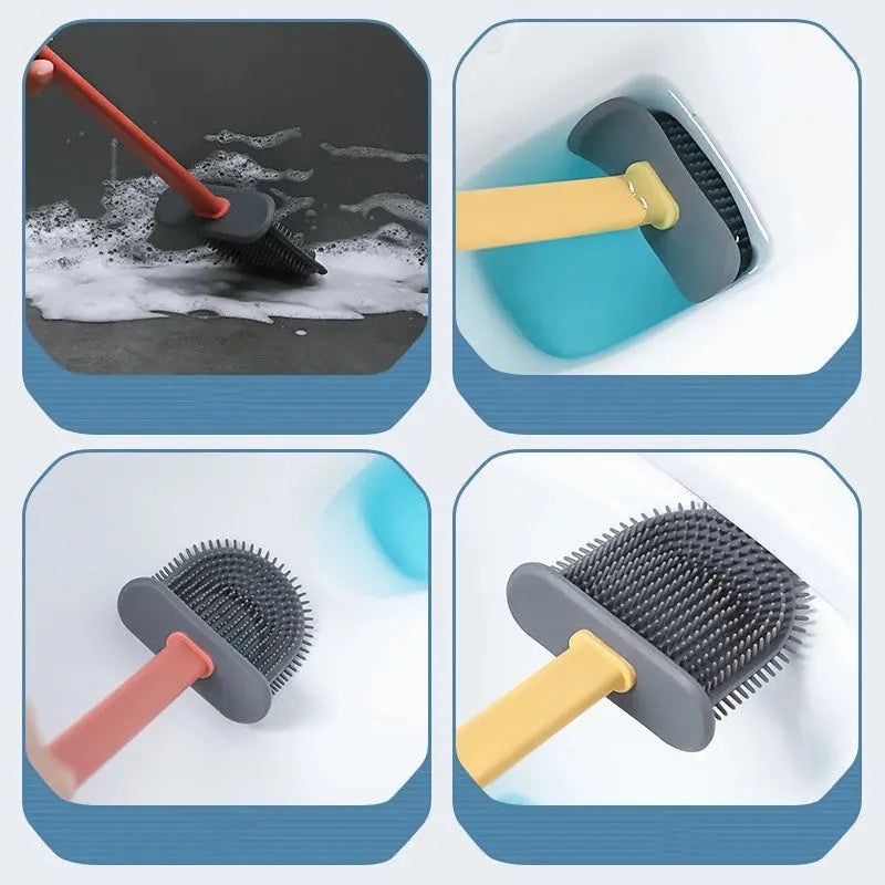 Flexible Silicone Toilet Cleaning Brush Set with Quick-Dry Base