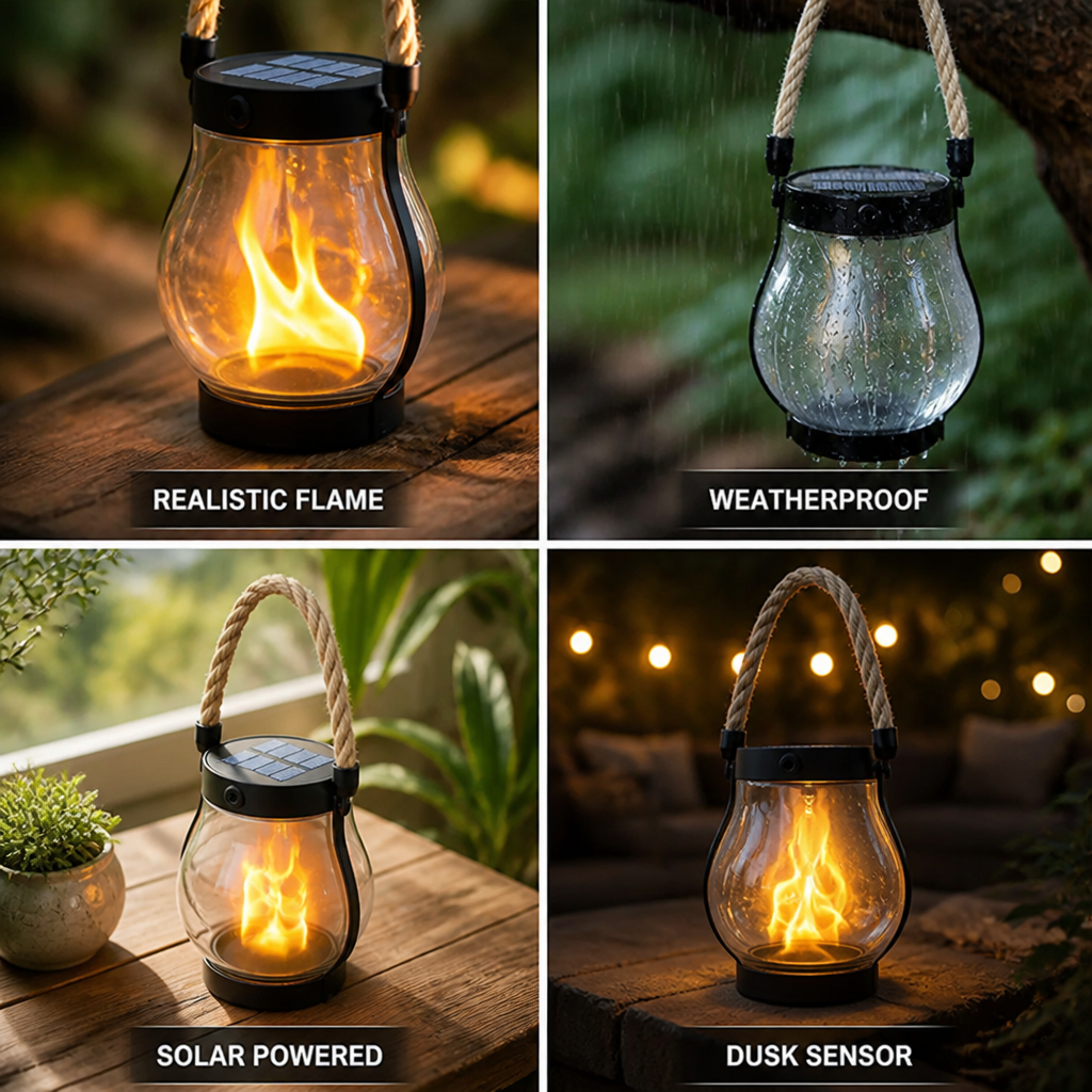 Realistic Flame Solar Lantern (Dusk Sensor)