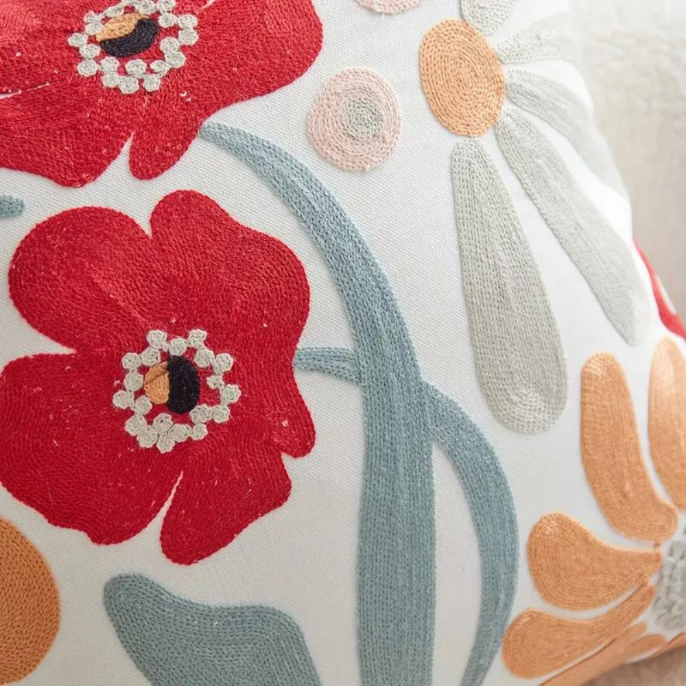 Floral and Botanical Embroidered Pillowcase