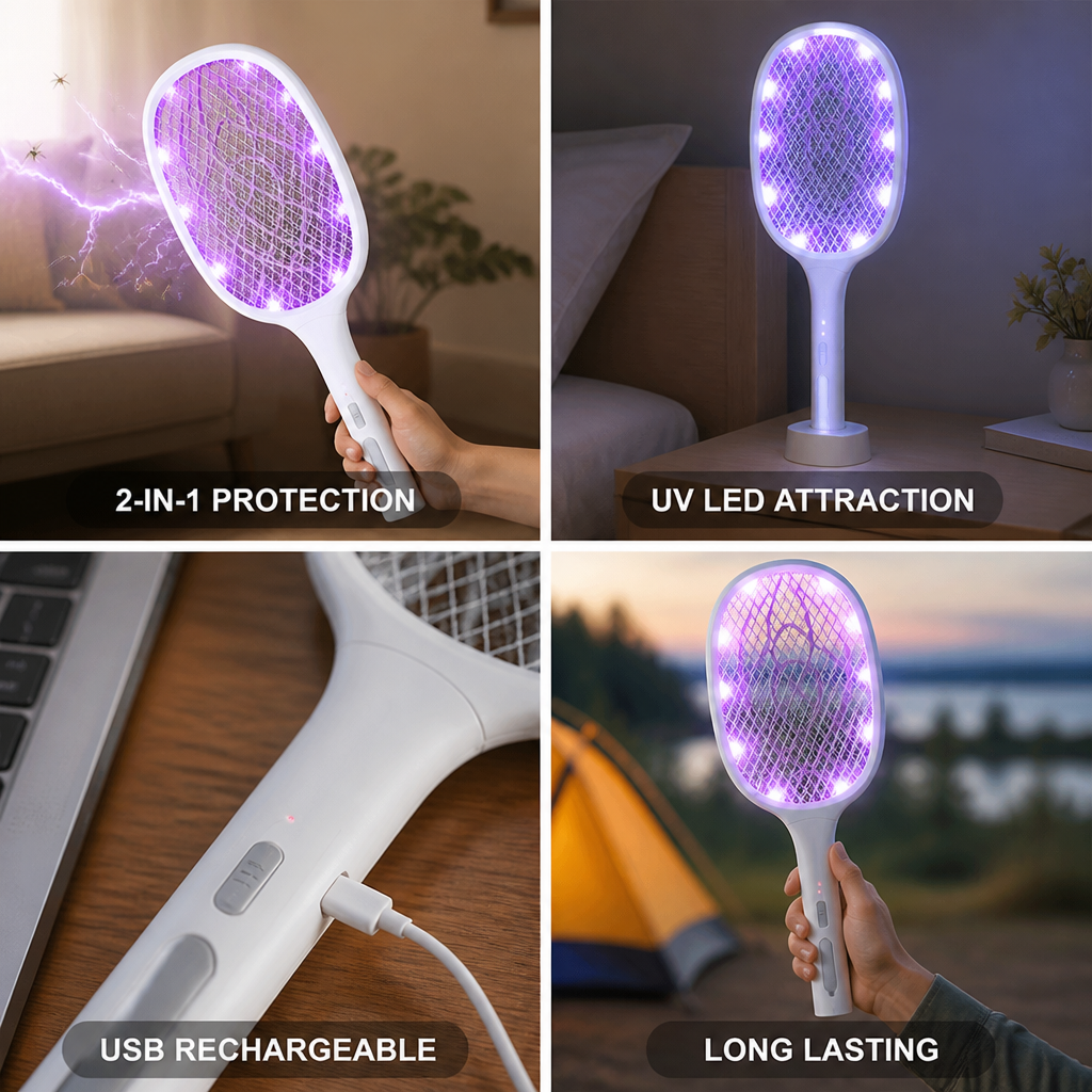 USB-Rechargeable 2-in-1 Electric Fly Swatter & UV Zapper
