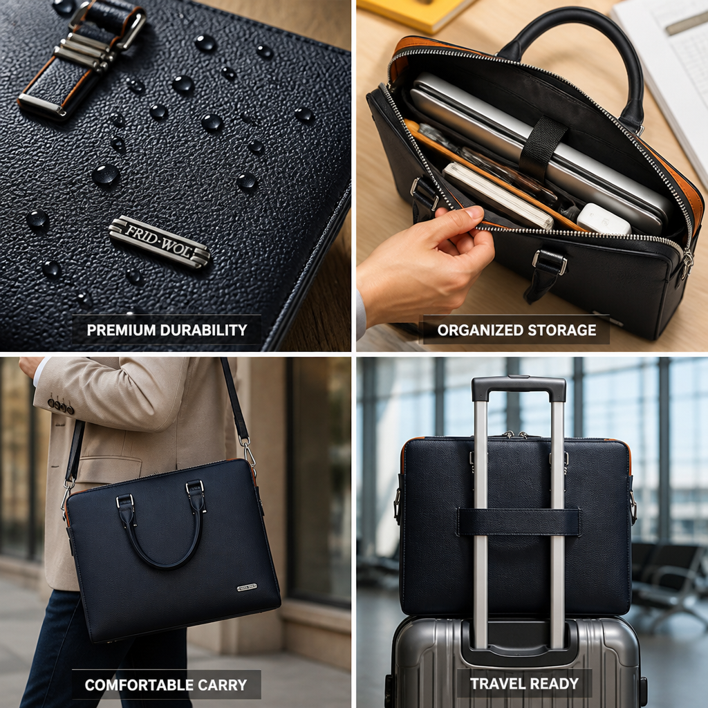 Genuine Leather Multi-Compartment Briefcase (Fits 15.6 in Laptop)