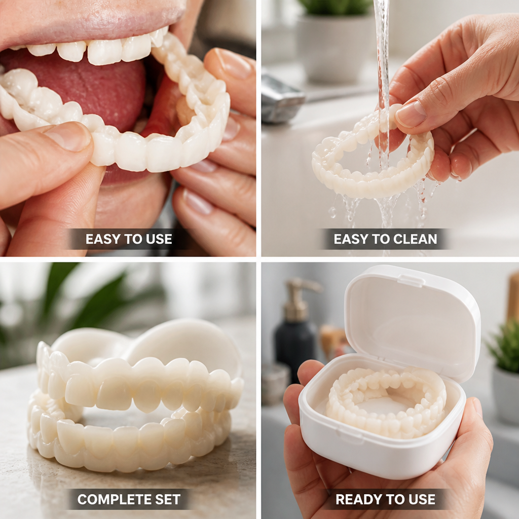 Easy-Clean Removable Upper & Lower Denture Set (2 Pieces)