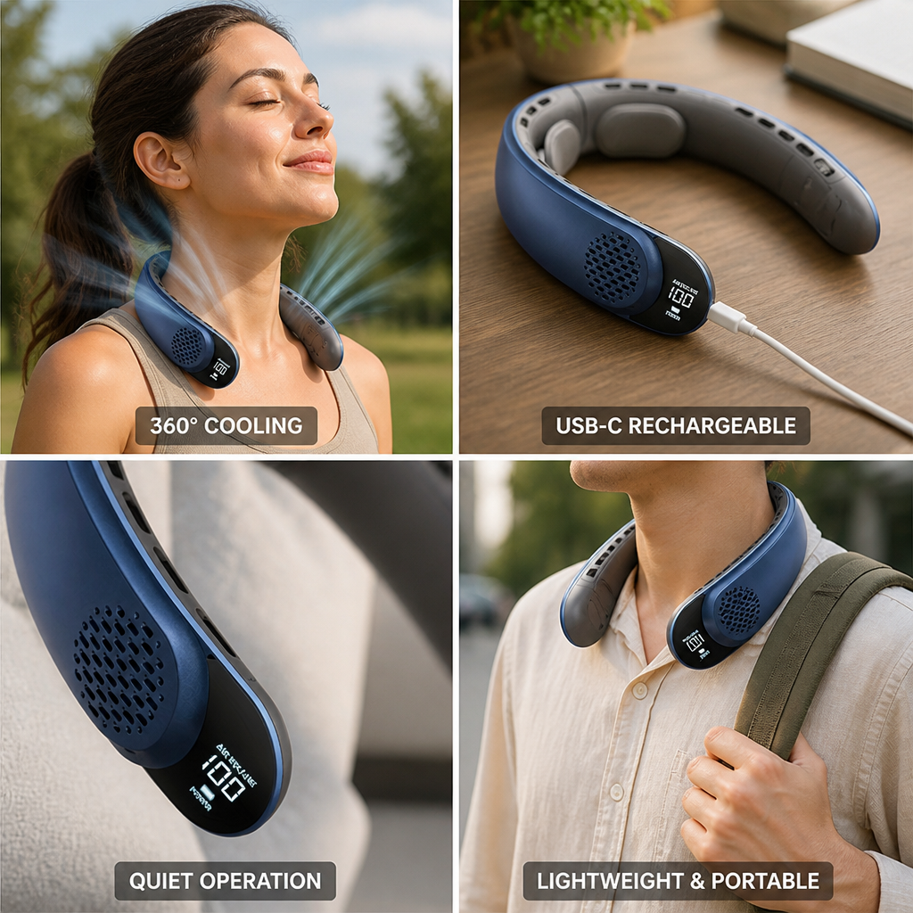 360° Cooling USB-C Rechargeable Neck Fan