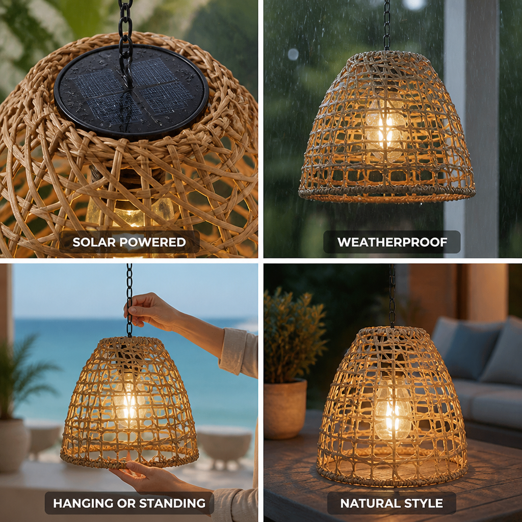 Solar Weatherproof Handwoven Rattan Lantern (Hanging Or Standing)