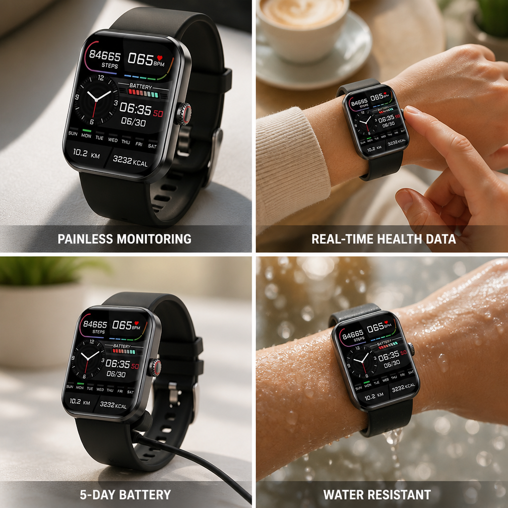 Painless Non-Invasive Glucose Monitor Watch (5-Day Battery)