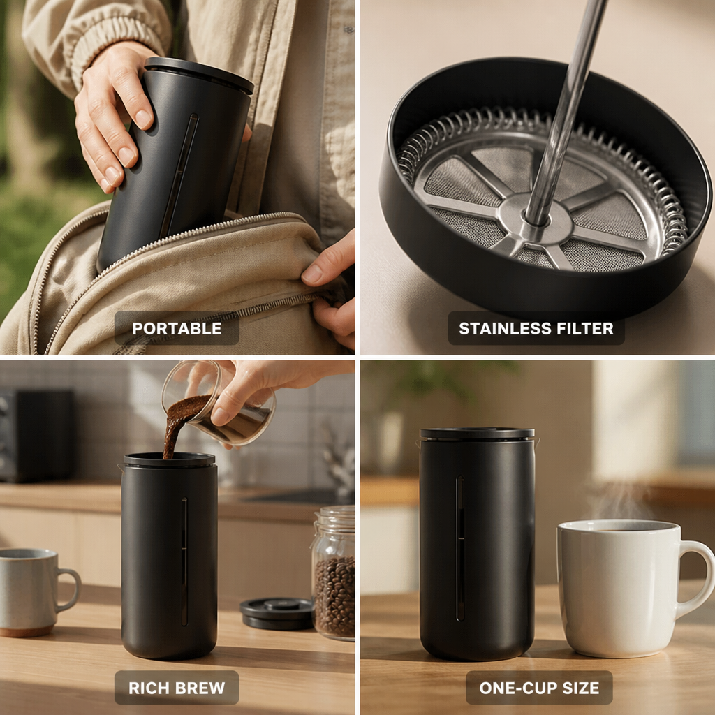Lightweight Portable French Press With Stainless Steel Mesh Filter (450 ml)