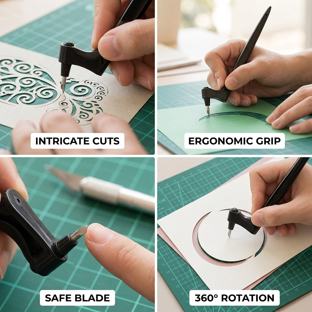 360-Degree Rotating Stainless Steel Paper Cutter Pen